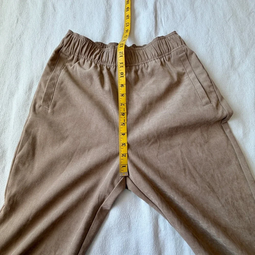 Zara Tan Faux Suede Joggers High Waist Ankle Zip Elastic Waist Pants Brown